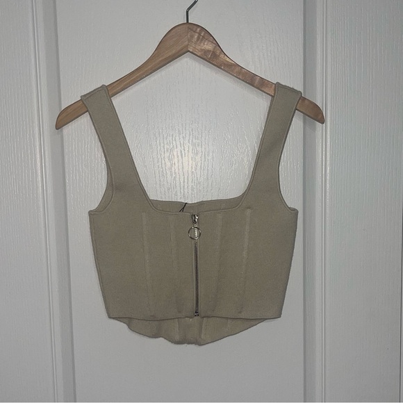 GUIZIO Danielle GUIZIO Cream Tan Knit Ribbed Button-Front Corset Top Zip Back XL - Picture 11 of 14